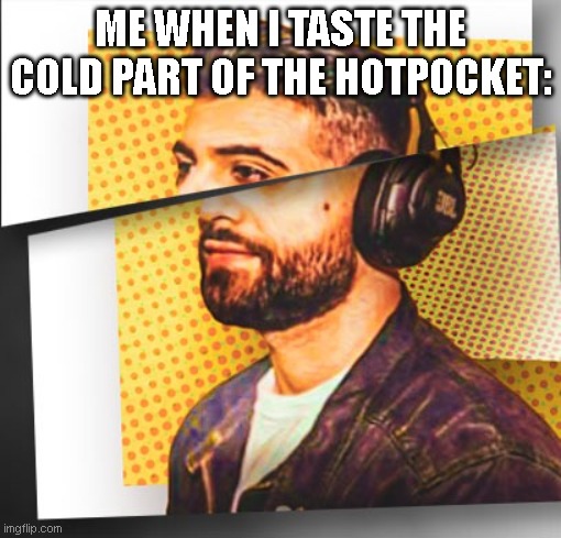 relatable... | ME WHEN I TASTE THE COLD PART OF THE HOTPOCKET: | image tagged in memes,fun,funny memes,relatable,hot pockets | made w/ Imgflip meme maker