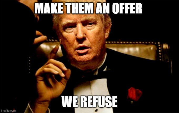 Don Foolioed | MAKE THEM AN OFFER; WE REFUSE | image tagged in donald trump | made w/ Imgflip meme maker