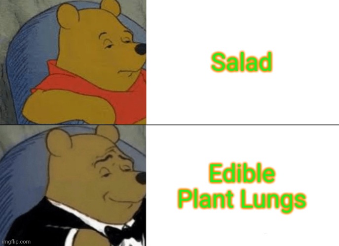 Tuxedo Winnie The Pooh | Salad; Edible Plant Lungs | image tagged in memes,tuxedo winnie the pooh | made w/ Imgflip meme maker