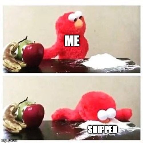 elmo cocaine | ME; SHIPPED | image tagged in elmo cocaine | made w/ Imgflip meme maker