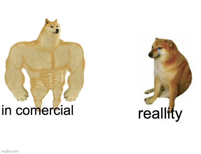 McDonald comercial be like | in comercial; reallity | image tagged in memes,buff doge vs cheems | made w/ Imgflip meme maker