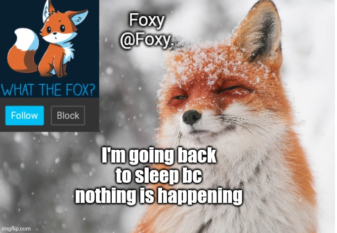 Foxy's announcement template | I'm going back to sleep bc nothing is happening | image tagged in foxy's announcement template | made w/ Imgflip meme maker