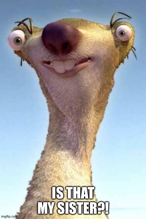 Sid the Sloth | IS THAT MY SISTER?! | image tagged in sid the sloth | made w/ Imgflip meme maker