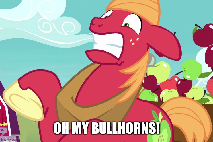 Big Macintosh "OMG" (MLP) | OH MY BULLHORNS! | image tagged in big macintosh omg mlp | made w/ Imgflip meme maker