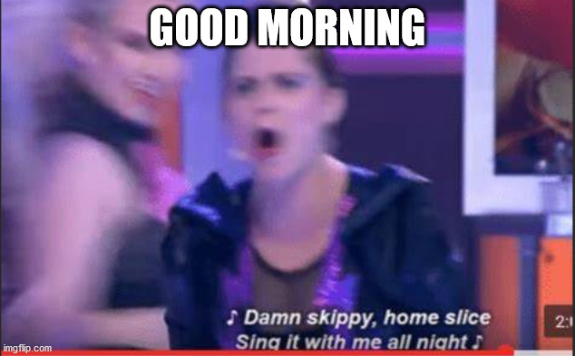Damn Skippy Home Slice | GOOD MORNING | image tagged in damn skippy home slice | made w/ Imgflip meme maker
