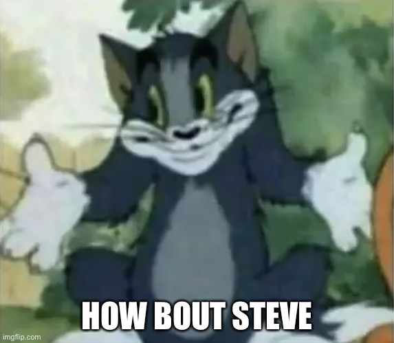 Shrugging Tom | HOW BOUT STEVE | image tagged in shrugging tom | made w/ Imgflip meme maker