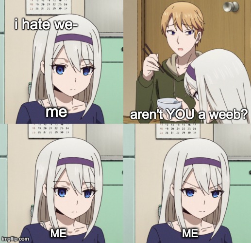 its a world war between weebs | i hate we-; me; aren't YOU a weeb? ME                                       ME | image tagged in kei frown/angry | made w/ Imgflip meme maker