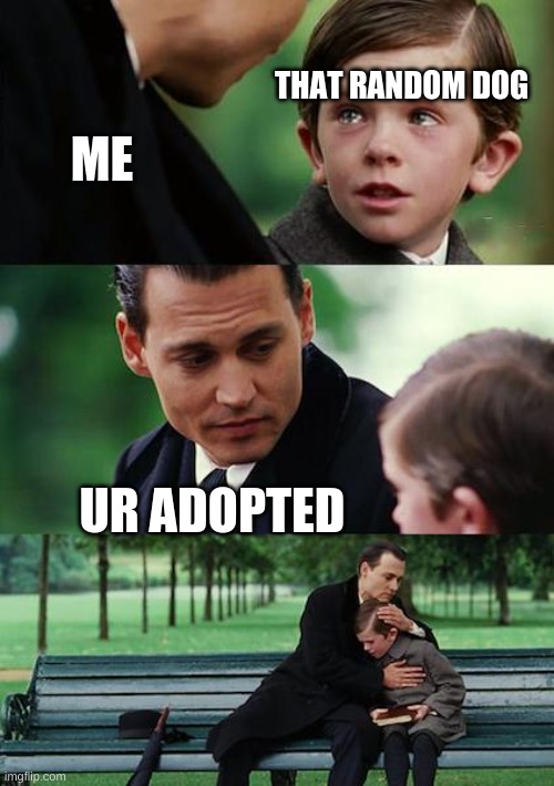 a minecraft meme | ME; THAT RANDOM DOG; UR ADOPTED | image tagged in memes,finding neverland,minecraft | made w/ Imgflip meme maker