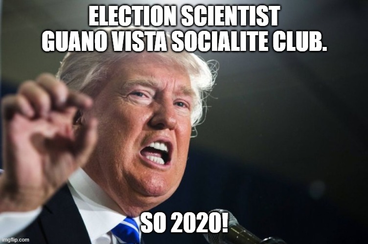donald trump | ELECTION SCIENTIST GUANO VISTA SOCIALITE CLUB. SO 2020! | image tagged in donald trump | made w/ Imgflip meme maker