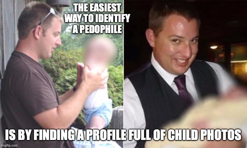 Shannon McCoole | THE EASIEST WAY TO IDENTIFY A PEDOPHILE; IS BY FINDING A PROFILE FULL OF CHILD PHOTOS | image tagged in pedophile,memes | made w/ Imgflip meme maker