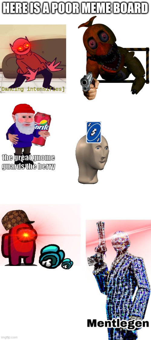 this meme board sucks. add images and repost | HERE IS A POOR MEME BOARD; the great gnome guards the berry | image tagged in meme,board,add,images,and,repost | made w/ Imgflip meme maker
