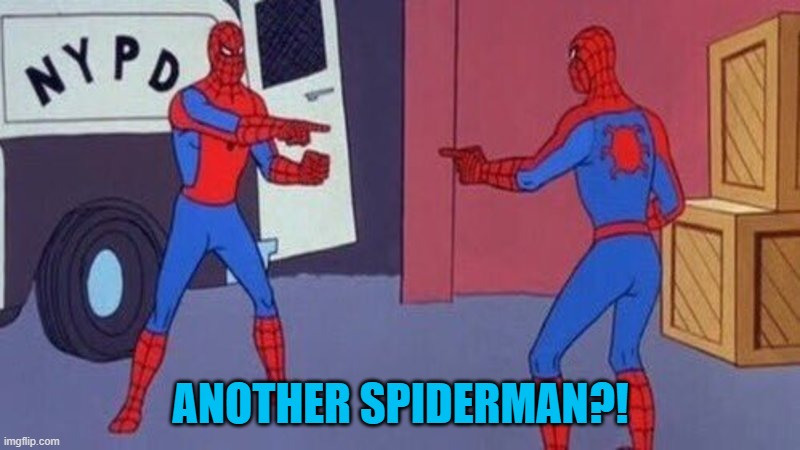 spiderman pointing at spiderman | ANOTHER SPIDERMAN?! | image tagged in spiderman pointing at spiderman | made w/ Imgflip meme maker