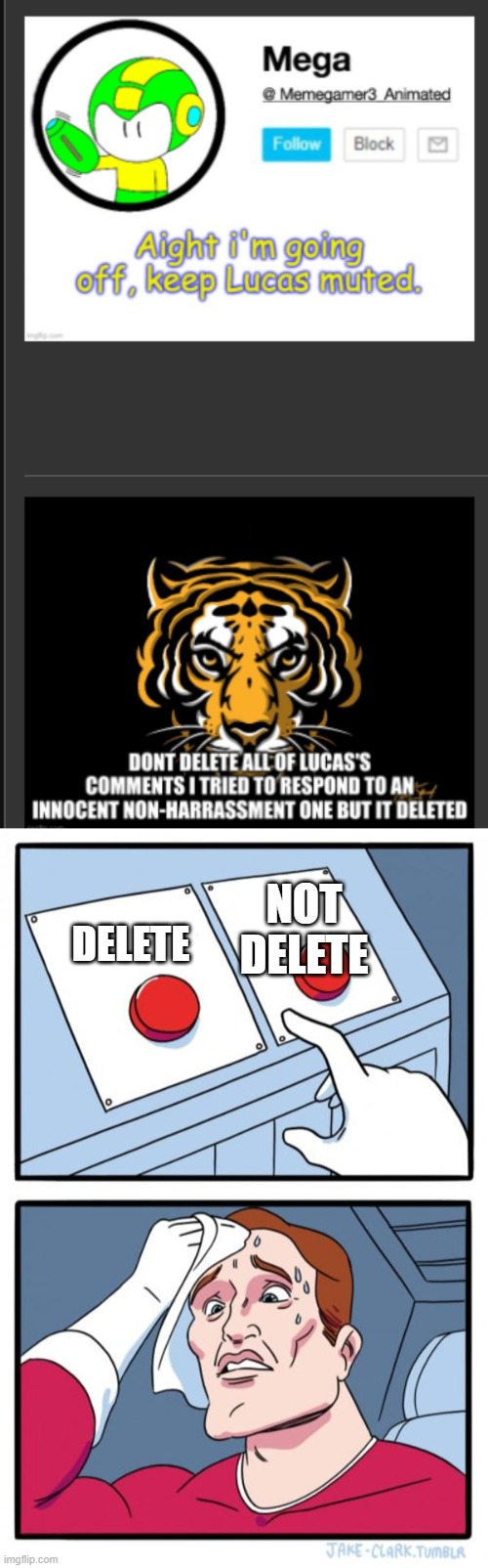 -comments | NOT DELETE; DELETE | image tagged in memes,two buttons | made w/ Imgflip meme maker