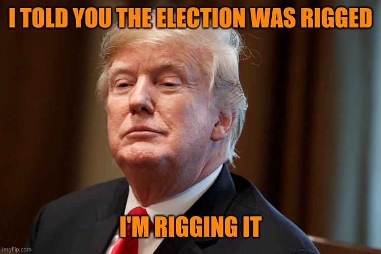 Trump | I TOLD YOU THE ELECTION WAS RIGGED I'M RIGGING IT | image tagged in trump | made w/ Imgflip meme maker