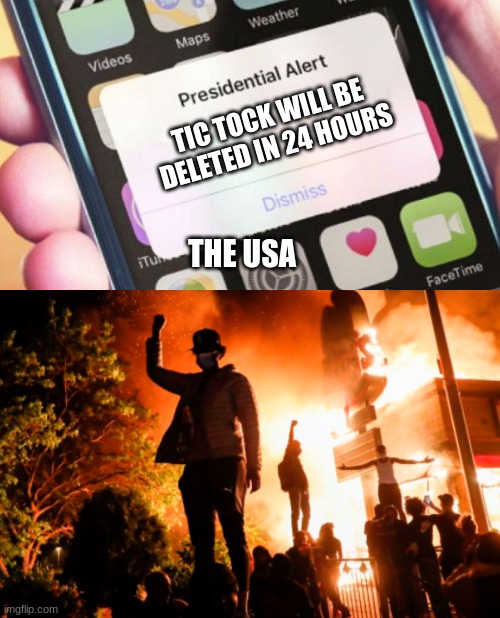 TIC TOCK WILL BE DELETED IN 24 HOURS; THE USA | image tagged in memes,presidential alert | made w/ Imgflip meme maker