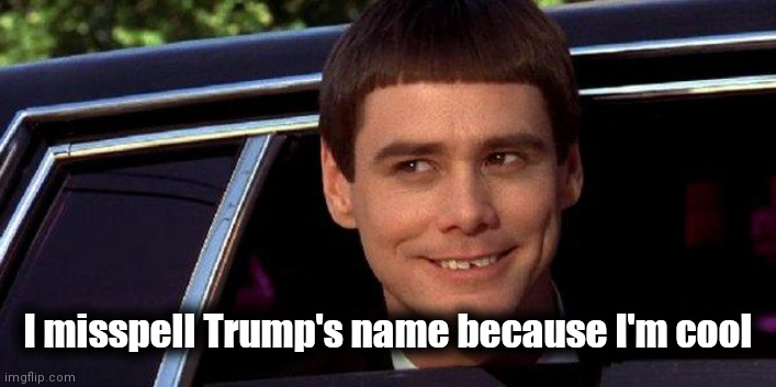 dumb and dumber | I misspell Trump's name because I'm cool | image tagged in dumb and dumber | made w/ Imgflip meme maker
