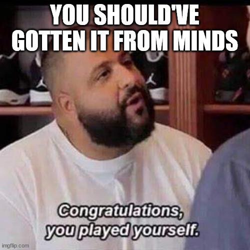 Congratulations you just played yourself | YOU SHOULD'VE GOTTEN IT FROM MINDS | image tagged in congratulations you just played yourself | made w/ Imgflip meme maker