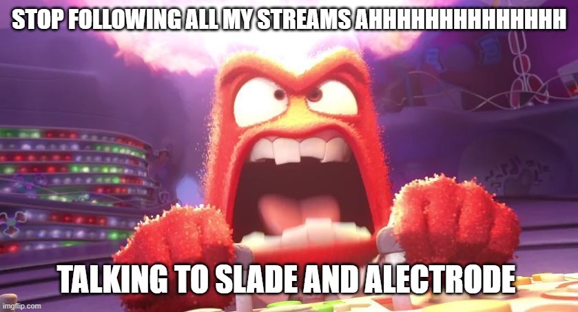 No -Alec | STOP FOLLOWING ALL MY STREAMS AHHHHHHHHHHHHHH; TALKING TO SLADE AND ALECTRODE | image tagged in inside out anger | made w/ Imgflip meme maker