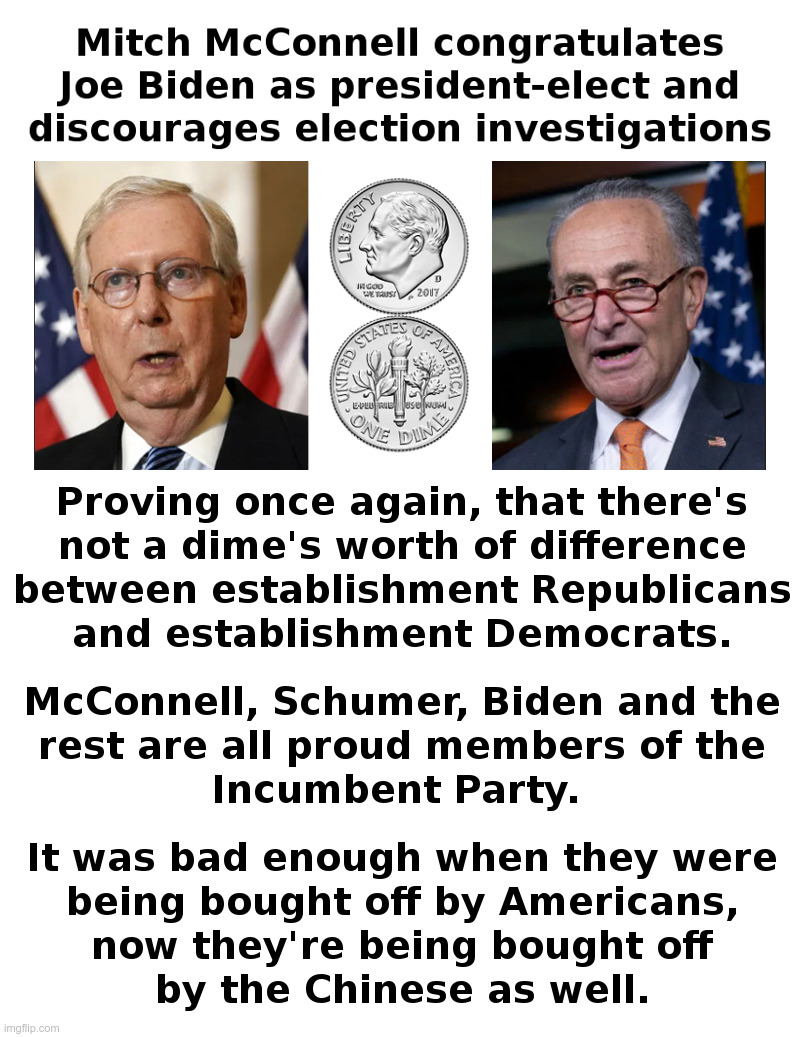 Not A Dime's Worth Of Difference | image tagged in mitch mcconnell,chuck schumer,joe biden,republicans,democrats,corruption | made w/ Imgflip meme maker