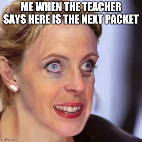 I am done |  ME WHEN THE TEACHER SAYS HERE IS THE NEXT PACKET | image tagged in after hours lady | made w/ Imgflip meme maker