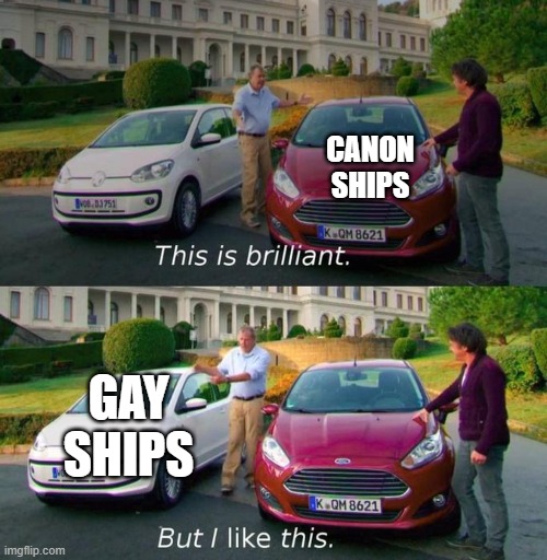 there is like 3 hetero ships i ship but SO MANY GAE ONES | CANON SHIPS; GAY SHIPS | image tagged in this is brillant but i like this | made w/ Imgflip meme maker