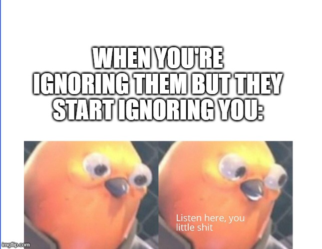 That's NOT How This Works! | WHEN YOU'RE IGNORING THEM BUT THEY START IGNORING YOU: | image tagged in listen here you little shit,relationships,boyfriend,girlfriend,funny memes,relationship memes | made w/ Imgflip meme maker