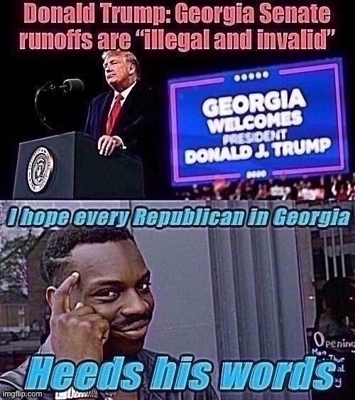 Things that make you go: Yes, please listen to OrangeMan this time | image tagged in trump is a moron,donald trump is an idiot,election 2020,2020 elections,georgia,election | made w/ Imgflip meme maker