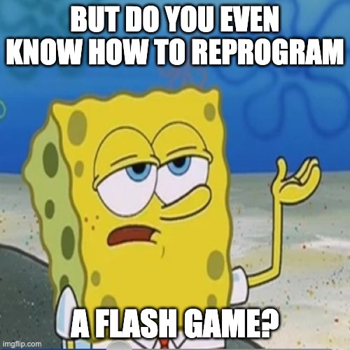 Sponebob_have_you_know | BUT DO YOU EVEN KNOW HOW TO REPROGRAM A FLASH GAME? | image tagged in sponebob_have_you_know | made w/ Imgflip meme maker