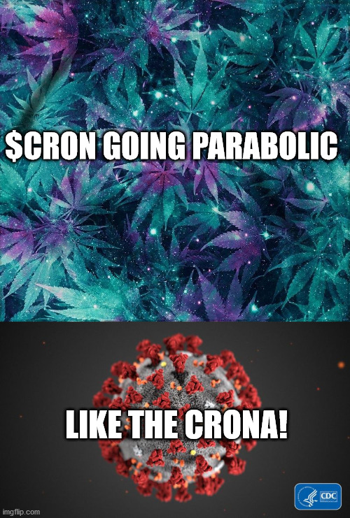 Cron Corona | $CRON GOING PARABOLIC; LIKE THE CRONA! | image tagged in space weed leaf,covid 19 | made w/ Imgflip meme maker