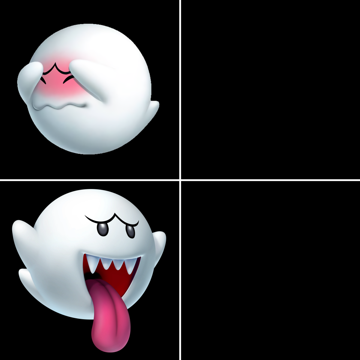 High Quality Drake alternative with Boo ghost from Super Mario (dark) Blank Meme Template