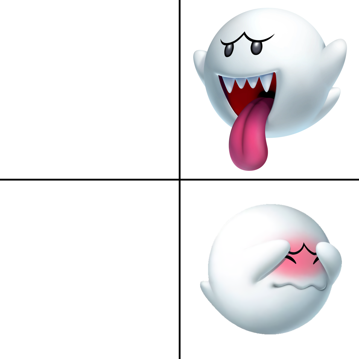 Drake alternative Boo ghost from Super Mario (reversed, right) Blank Meme Template