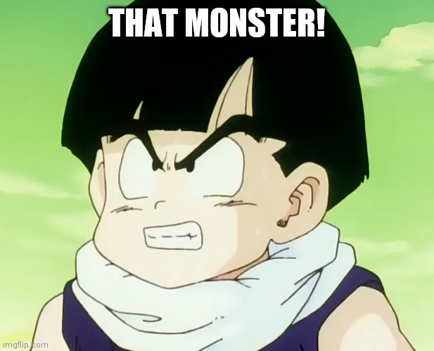 Jealousy Gohan (DBZ Namek) | THAT MONSTER! | image tagged in jealousy gohan dbz namek | made w/ Imgflip meme maker