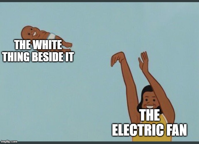 baby yeet | THE ELECTRIC FAN THE WHITE THING BESIDE IT | image tagged in baby yeet | made w/ Imgflip meme maker