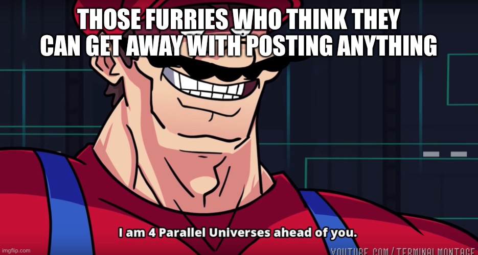Mario I am four parallel universes ahead of you | THOSE FURRIES WHO THINK THEY CAN GET AWAY WITH POSTING ANYTHING | image tagged in mario i am four parallel universes ahead of you | made w/ Imgflip meme maker