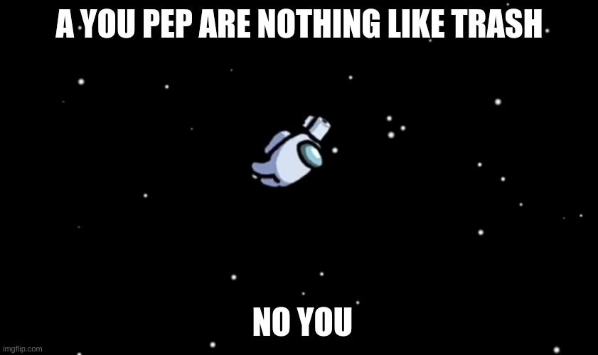 Among Us ejected | A YOU PEP ARE NOTHING LIKE TRASH; NO YOU | image tagged in among us ejected | made w/ Imgflip meme maker