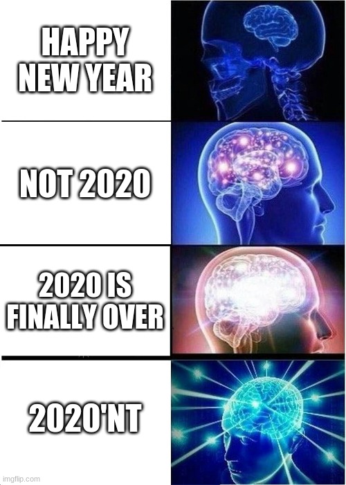 Expanding Brain Meme | HAPPY NEW YEAR; NOT 2020; 2020 IS FINALLY OVER; 2020'NT | image tagged in memes,expanding brain | made w/ Imgflip meme maker