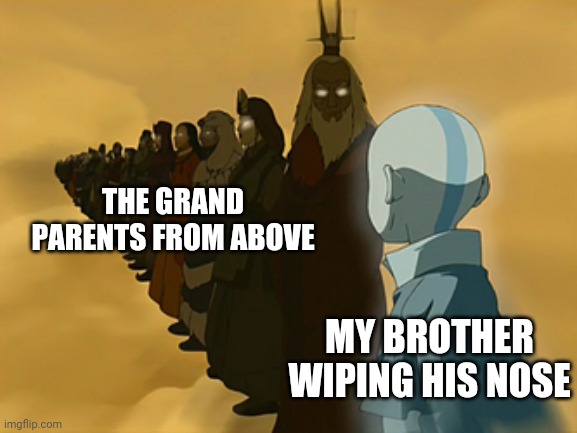 True fact | THE GRAND PARENTS FROM ABOVE; MY BROTHER WIPING HIS NOSE | image tagged in avatar cycle | made w/ Imgflip meme maker