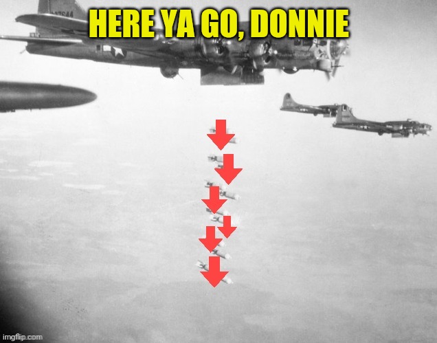 downvote bombers | HERE YA GO, DONNIE | image tagged in downvote bombers | made w/ Imgflip meme maker