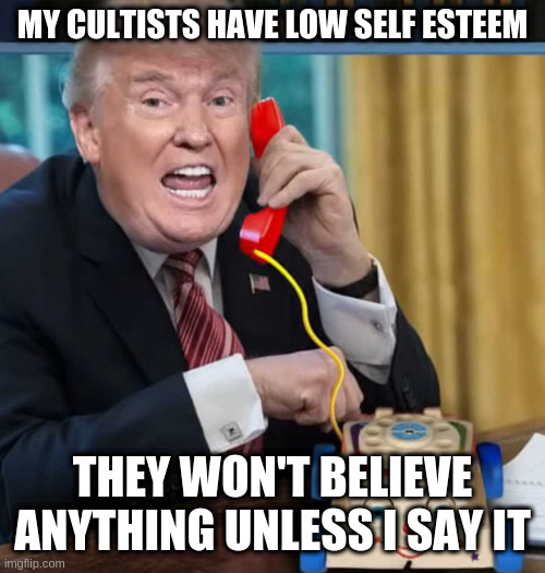 I'm the president | MY CULTISTS HAVE LOW SELF ESTEEM THEY WON'T BELIEVE ANYTHING UNLESS I SAY IT | image tagged in i'm the president | made w/ Imgflip meme maker
