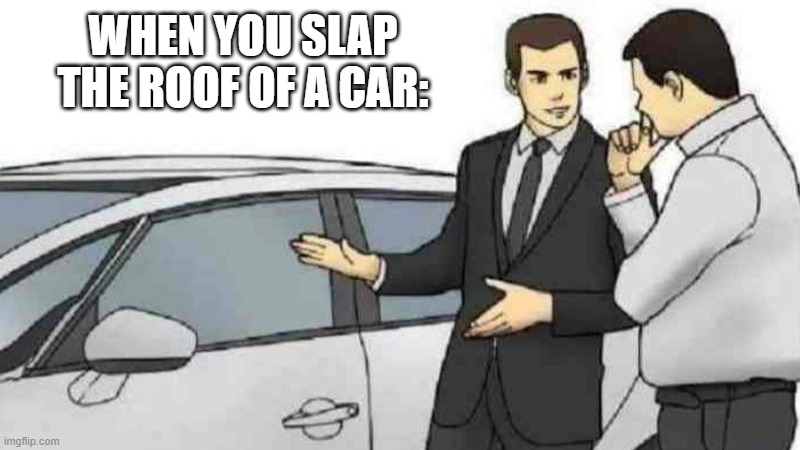 Car Salesman Slaps Roof Of Car | WHEN YOU SLAP THE ROOF OF A CAR: | image tagged in memes,car salesman slaps roof of car | made w/ Imgflip meme maker