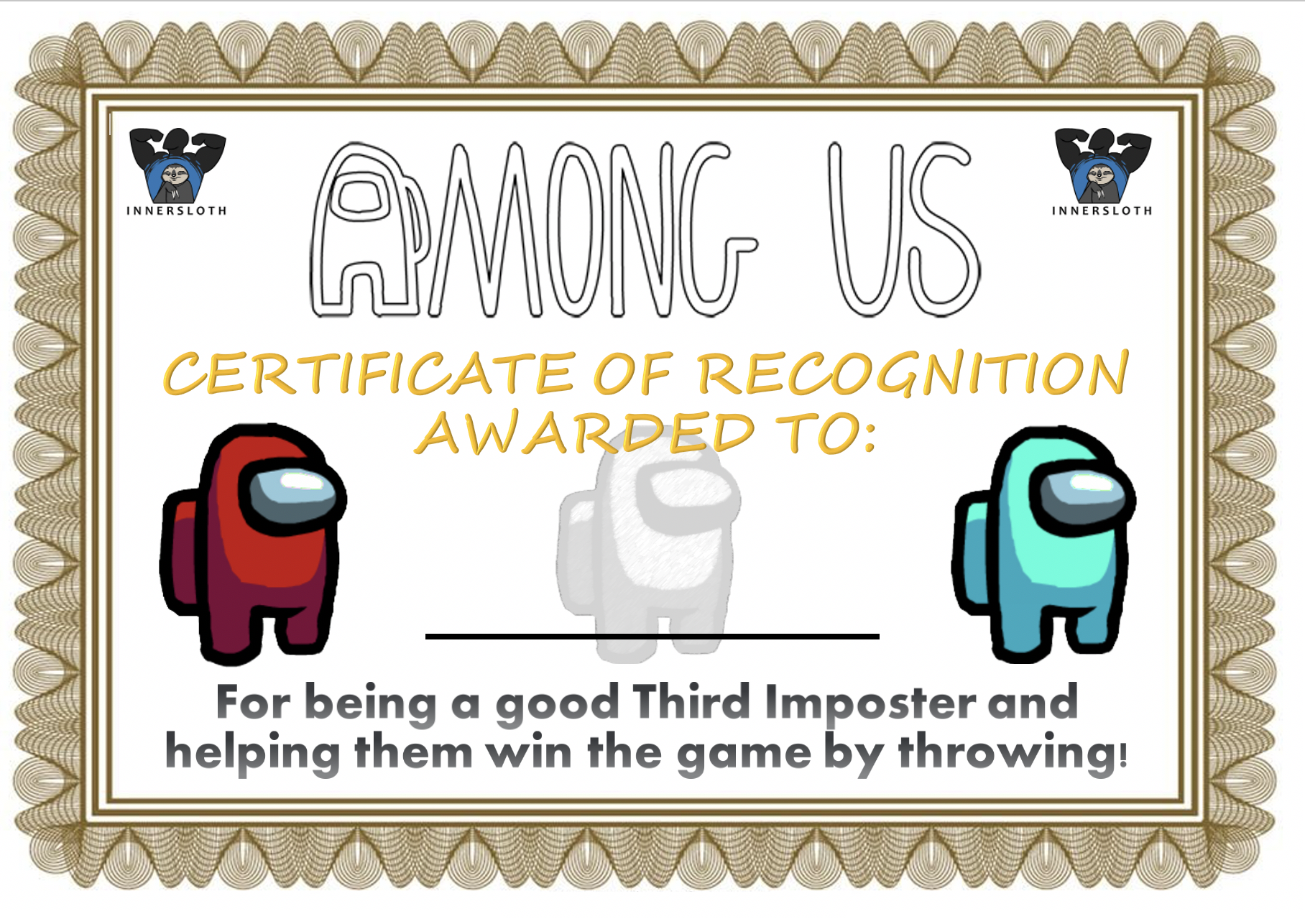 High Quality 3rd imposter award Blank Meme Template