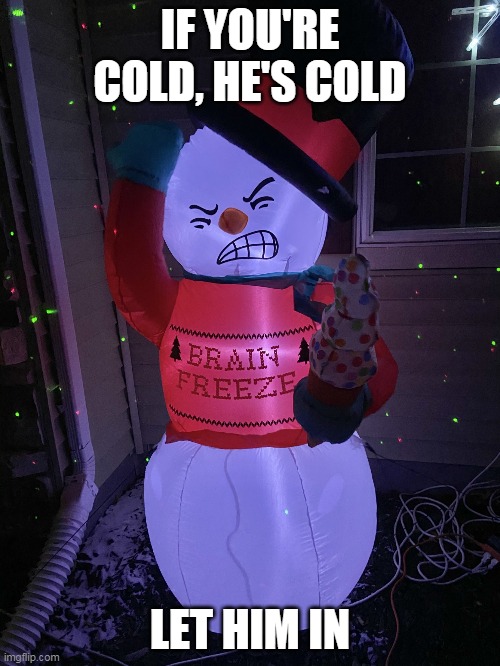 Cold | IF YOU'RE COLD, HE'S COLD; LET HIM IN | image tagged in brain freeze,freezing,memes | made w/ Imgflip meme maker