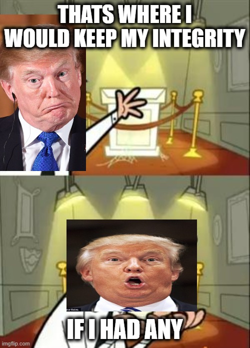 This Is Where I'd Put My Trophy If I Had One Meme | THATS WHERE I WOULD KEEP MY INTEGRITY IF I HAD ANY | image tagged in memes,this is where i'd put my trophy if i had one | made w/ Imgflip meme maker