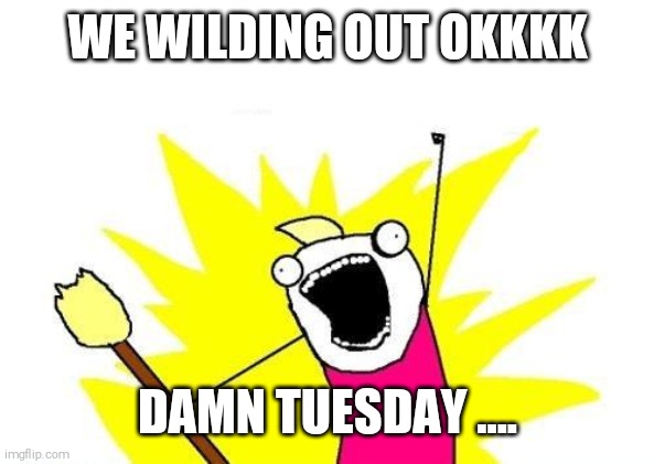 X All The Y Meme | WE WILDING OUT OKKKK; DAMN TUESDAY .... | image tagged in memes,x all the y | made w/ Imgflip meme maker