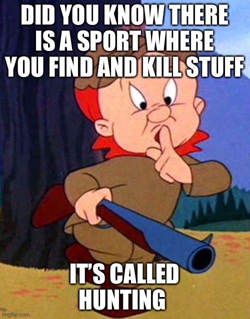 Elmer Fudd | DID YOU KNOW THERE IS A SPORT WHERE YOU FIND AND KILL STUFF; IT’S CALLED HUNTING | image tagged in elmer fudd | made w/ Imgflip meme maker