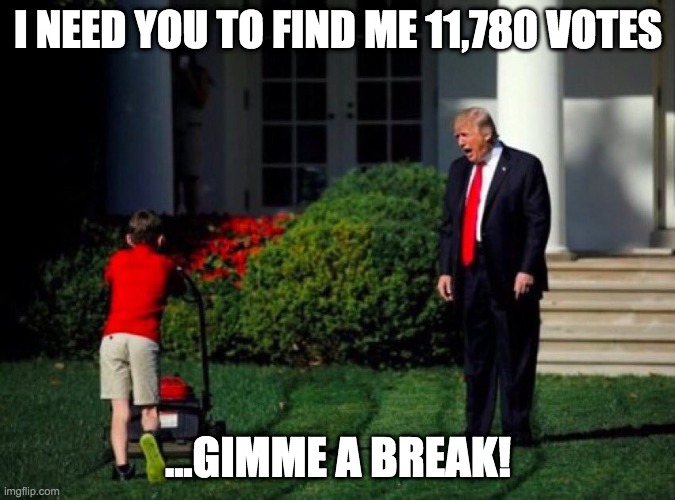 find me the votes | I NEED YOU TO FIND ME 11,780 VOTES; ...GIMME A BREAK! | image tagged in losertrump,loserinchief,votes,trump yells at lawnmower kid | made w/ Imgflip meme maker