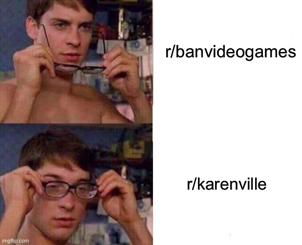 Spiderman Glasses | r/banvideogames r/karenville | image tagged in spiderman glasses | made w/ Imgflip meme maker