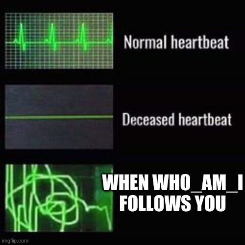 He did I swear Im not lying ask him yourself | WHEN WH0_AM_I FOLLOWS YOU | image tagged in heartbeat rate,memes | made w/ Imgflip meme maker
