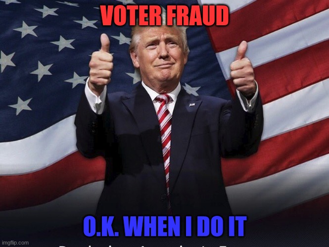 Donald Trump Thumbs Up | VOTER FRAUD; O.K. WHEN I DO IT | image tagged in donald trump thumbs up | made w/ Imgflip meme maker