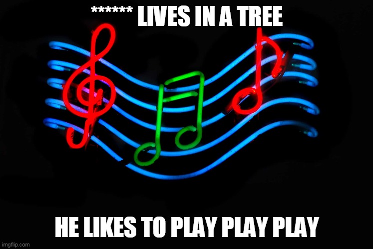 Guess the song 3 | ****** LIVES IN A TREE; HE LIKES TO PLAY PLAY PLAY | image tagged in music,songs,guess | made w/ Imgflip meme maker